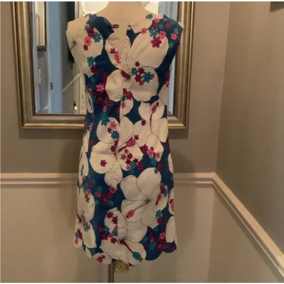 1960’s Vintage Hawaiian Surf Blue White Psychedelic Scalloped Hem Mini Dress EC - Picture 4 of 15